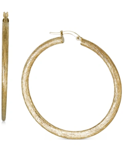 Macy's Satin Texture Medium Hoop Earrings In 10k Gold In Yellow Gold