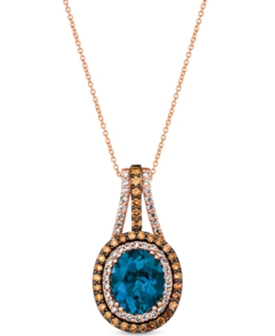 Le Vian Deep Sea Blue Topaz (4 Ct. T.w.) & Diamond (7/8 Ct. T.w.) 18" Pendant Necklace In 14k Rose Gold