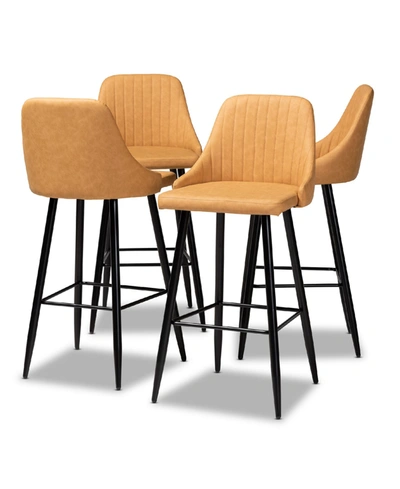 Baxton Studio Walter Mid-century Contemporary Faux Leather Upholstered And Metal 4 Piece Bar Stool Set In Tan