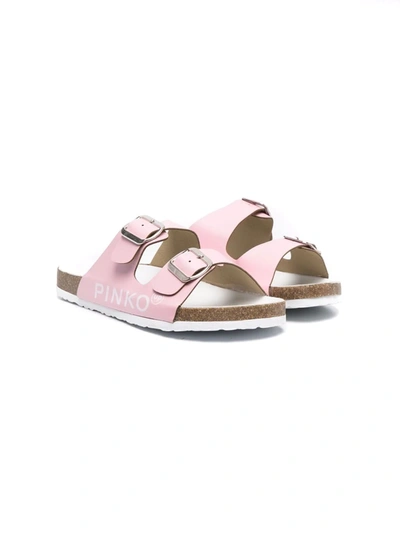 Pinko Teen Logo-print Sandals In 粉色