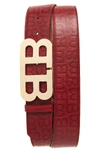 Bally Mirror B Stamped Leather Belt, Red In Dark Red