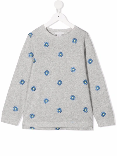 Stella Mccartney Kids' Floral Embroidery Sweatshirt In Grey In 灰色