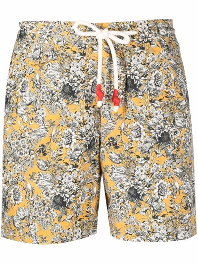 Orlebar Brown Standard Mid-length Printed Swim Shorts In Gold