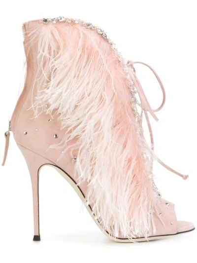 Giuseppe Zanotti Jeweled Feather Suede Lace-up Bootie