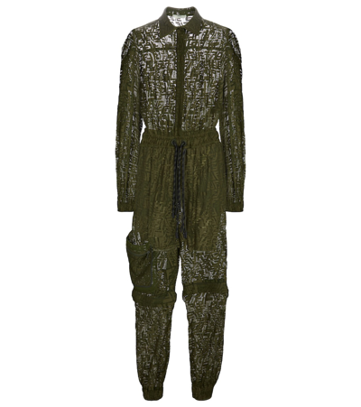 Fendi Logo Lace And Mesh Cargo Jumpsuit In Green