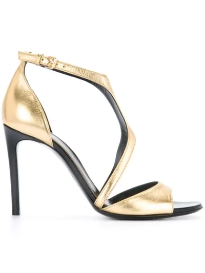Lanvin Harnais Metallic Leather And Patent-leather Sandals In Goldmetallico