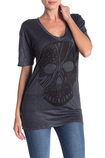 Go Couture Deep V-neck Boyfriend T-shirt In Charcoal Dia Skull