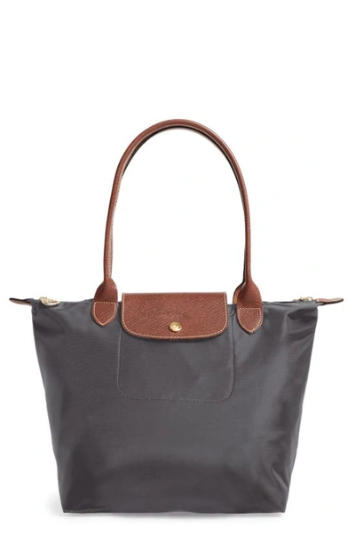 Longchamp Le Pliage Small Top Handle Nylon Handbag In Gunmetal/gold