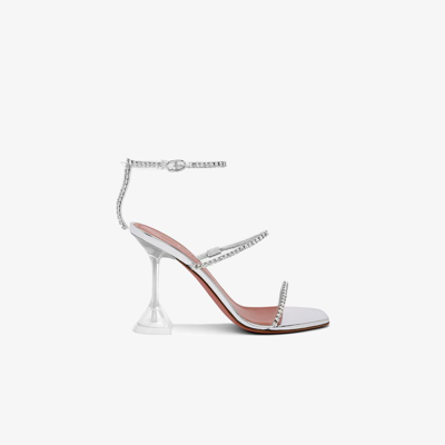 Amina Muaddi Gilda Glass Embellished Leather And Pvc Sandals In Transparent And White Crystals