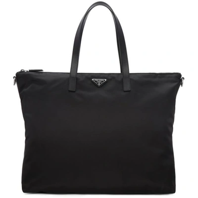 Prada Leather Handle Tote Bag - Black