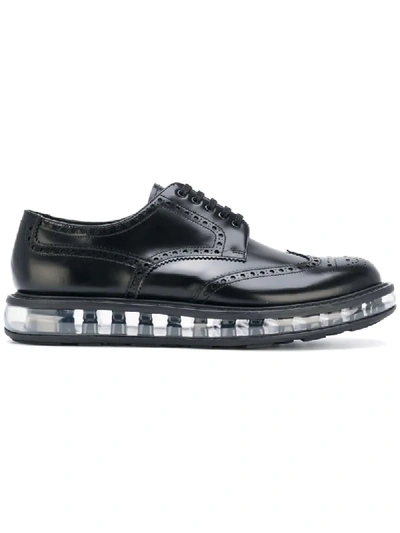 Prada Levitate Burnished-leather Wingtip Brogues - Charcoal In Black