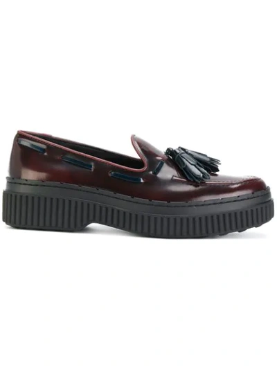 Tod's Brushed Leather Loafers With Tassel In Burgundy