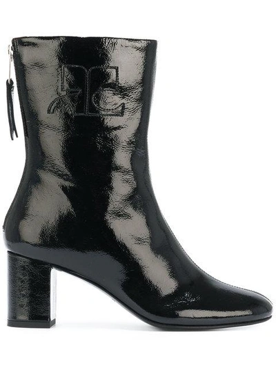 Courrèges Black Vinyl Leather Logo Boots