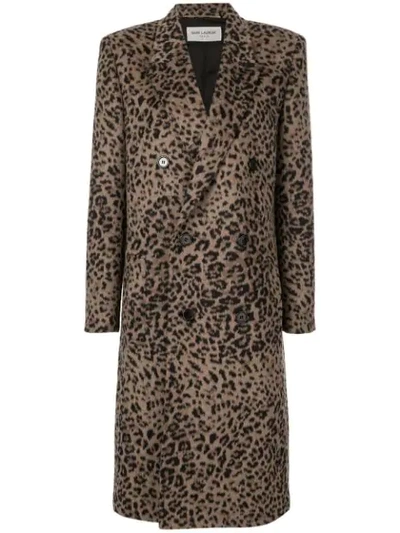 Saint Laurent Leopard Printed Coat In Animal,neutrals