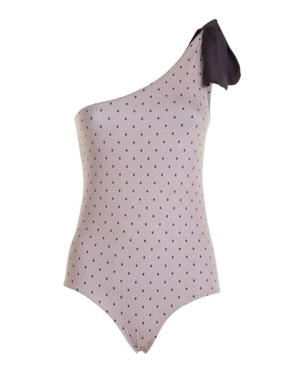 Red Valentino Polka Dot One-shoulder Swimsuit In Antique Pink