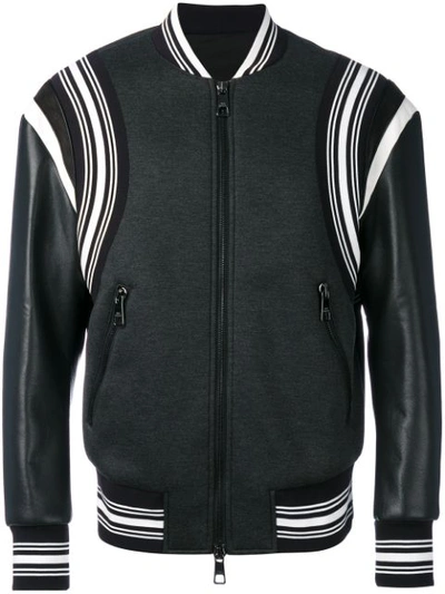 Neil Barrett Striped Leather Bomber Jacket In Black