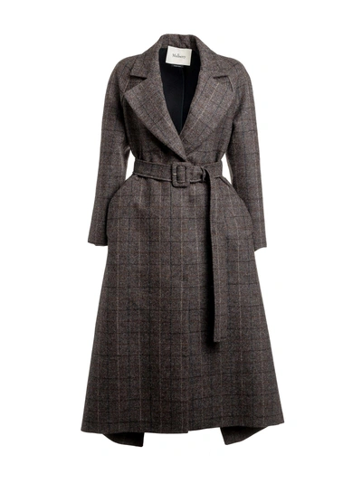 Mulberry Checked Belted Coat In Grey