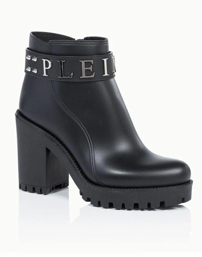 Philipp Plein Gummy Low Heel Mid Boots "calla" In Black/nickel
