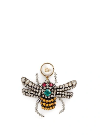 Gucci Crystal Embroidered Bee Earrings In Gold