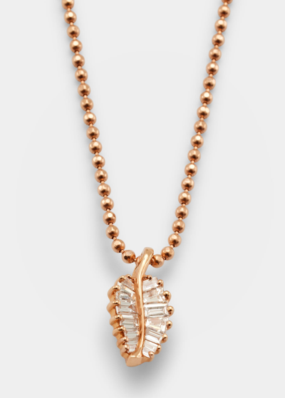 Anita Ko 18k Rose Gold Diamond Baguette Palm Leaf Necklace