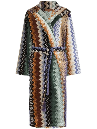 Missoni Giacomo Belted Hooded Bathrobe In Blau