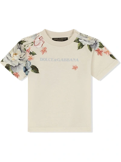 Dolce & Gabbana Babies' Jersey T-shirt With Magnolia Print In White