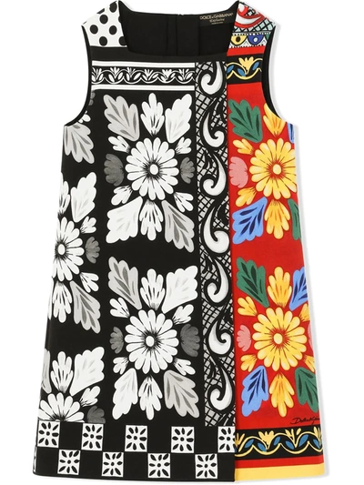 Dolce & Gabbana Kids' Interlock Mini Dress With Carretto Patchwork Print In Multicolor