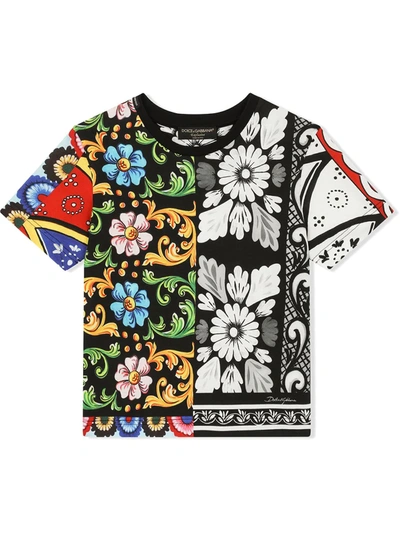 Dolce & Gabbana Kids' Jersey T-shirt With Carretto Patchwork Print In Multicolor