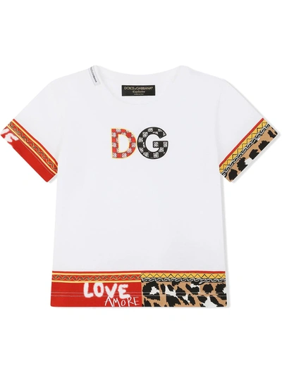 Dolce & Gabbana Kids' Jersey T-shirt With Carretto Patchwork Print In White