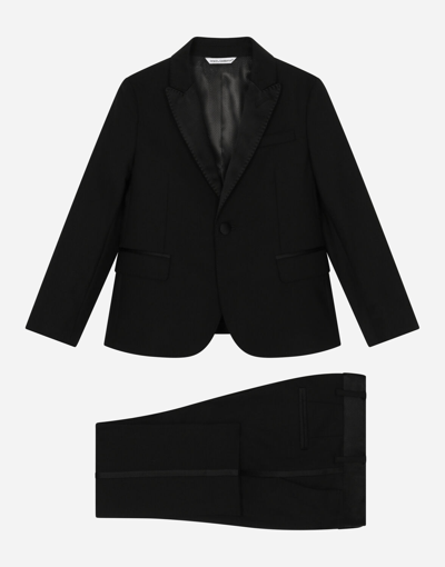 Dolce & Gabbana Kids' Single-breasted Suit In Stretch Wool Canvas In Black