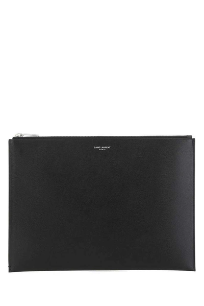Saint Laurent Clutch Bag In Grain The Poudre Leather In Black