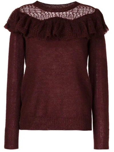 Stella Mccartney Crochet Ruffle Trim Brushed Mohair Blend Sweater In 5000