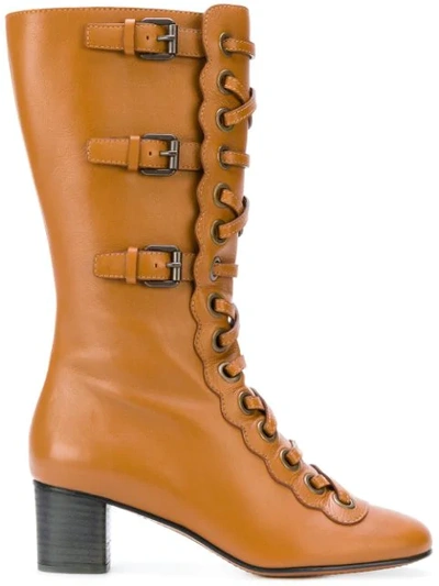 Chloé Orson Calf Length Boots In Ochre Delight