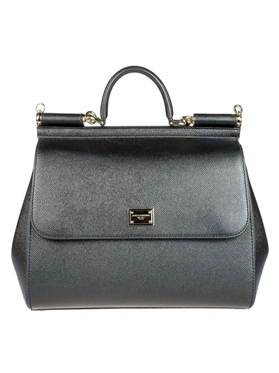 Dolce & Gabbana Miss Sicily Dauphine Leather Bag In Black