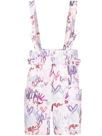 Isabel Marant Heart Pattern Dungaree Shorts In Weiss