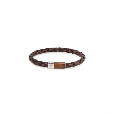 Tateossian Large Brown Braided Leather Bracelet In Brown