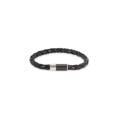 Tateossian Medium Black Braided Leather Bracelet In Black And Silver