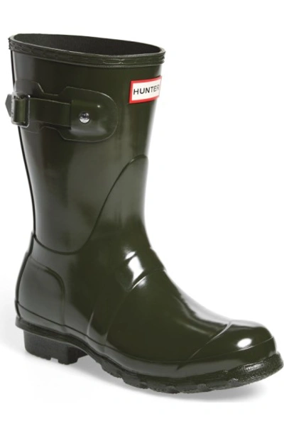 Hunter 'original Short' Gloss Rain Boot In Dark Olive