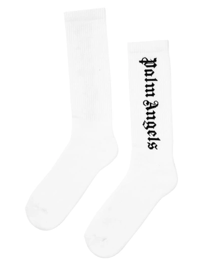 Palm Angels Ns Logo Socks White Black In Black Fuchsia