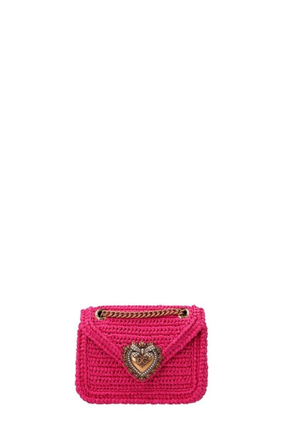 Dolce & Gabbana Medium Crochet Raffia Devotion Bag In Blu Scurissimo 1