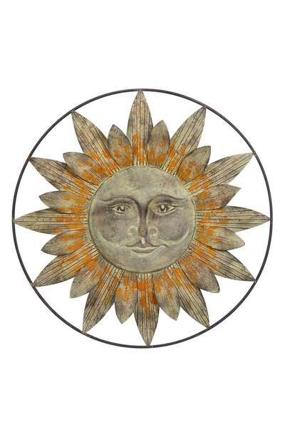 Willow Row Brown Metal Indoor Outdoor Sunburst Wall Decor With Distressed Copper-like Finish