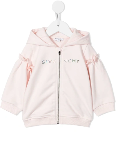 Givenchy Kids' ' Embroidered Outline Logo Cotton Blend Hoodie In Pink