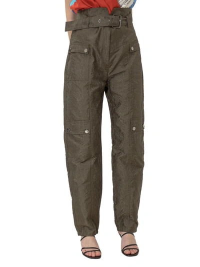 Pinko Quadratino Belted Cargo Trousers In Green