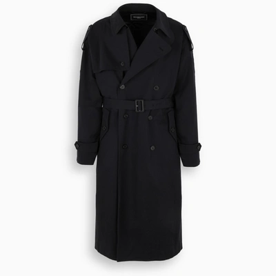 Balenciaga Navy Double-breasted Trench Coat In Blue