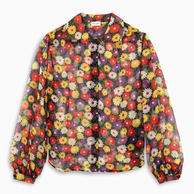 Saint Laurent Multicolour Floral Printed Silk Shirt In Multicolor
