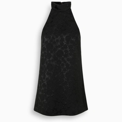 Saint Laurent Black Floral-trim Sleeveless Dress