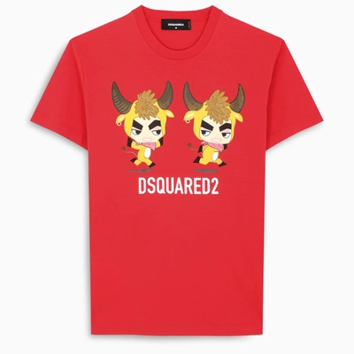 Dsquared2 Red T-shirt With Multicolour Print