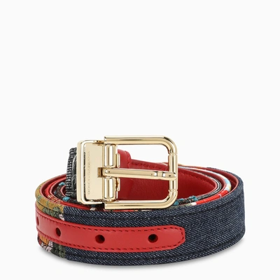 Dolce & Gabbana Printed Denim Belt In Multicolor