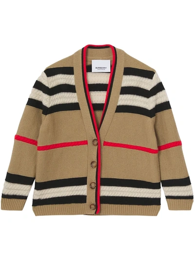 Burberry Babies' Cardigan Icon Stripe Mini Leeta In Maglia Di Lana E Cashmere In Neutrals