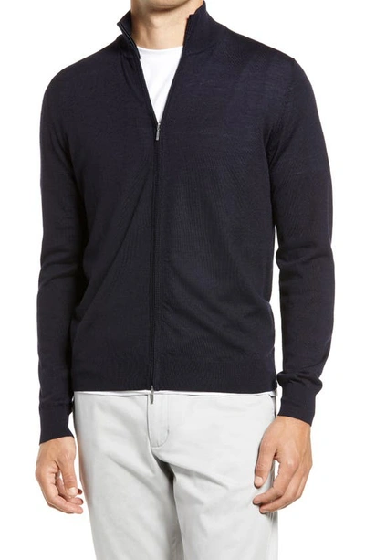 Suitsupply Merino Wool Zip Cardigan In Navy